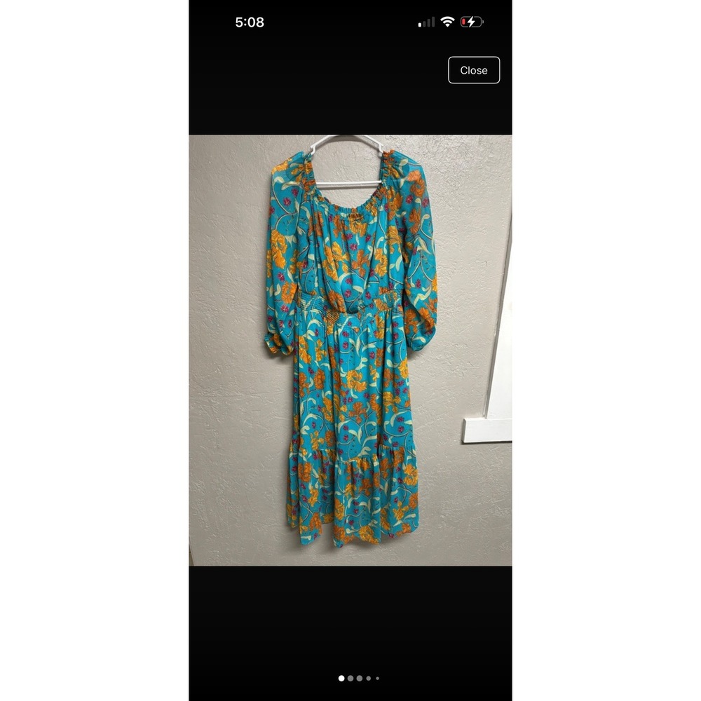 Sofia Vergara blue and orange floral Boho Midi Dress